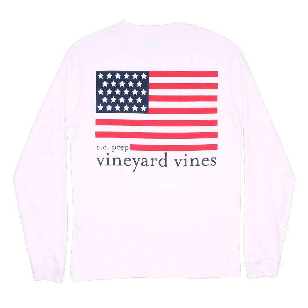 Custom USA Flag Long Sleeve Tee Shirt in White Cap by Vineyard Vines - Country Club Prep