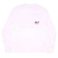 Custom USA Flag Long Sleeve Tee Shirt in White Cap by Vineyard Vines - Country Club Prep