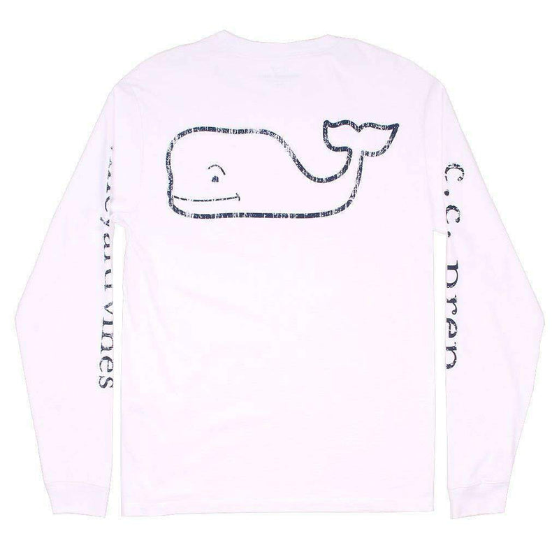 Custom Vintage Whale Graphic Long Sleeve Tee Shirt in White Cap by Vineyard Vines - Country Club Prep