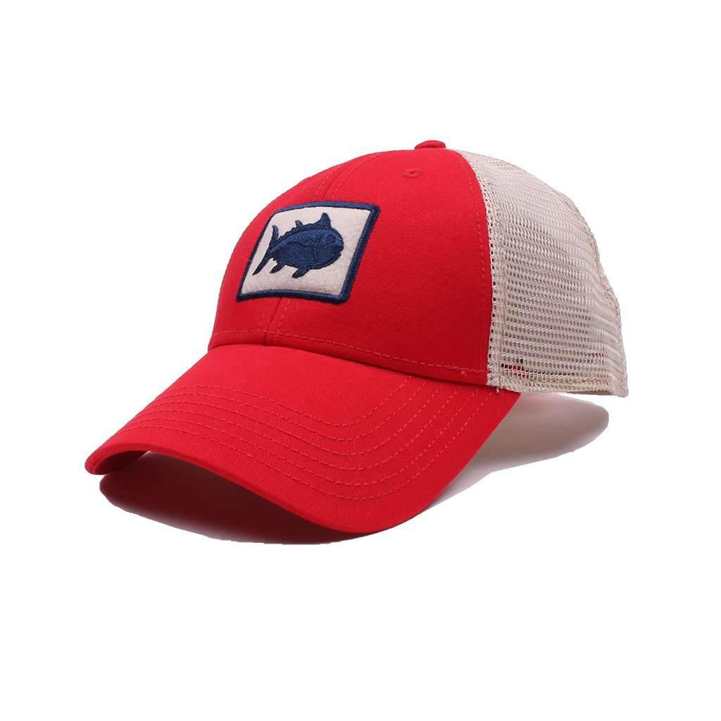 Gameday Skipjack Fly Patch Trucker Hat in Varsity Red by Southern Tide - Country Club Prep