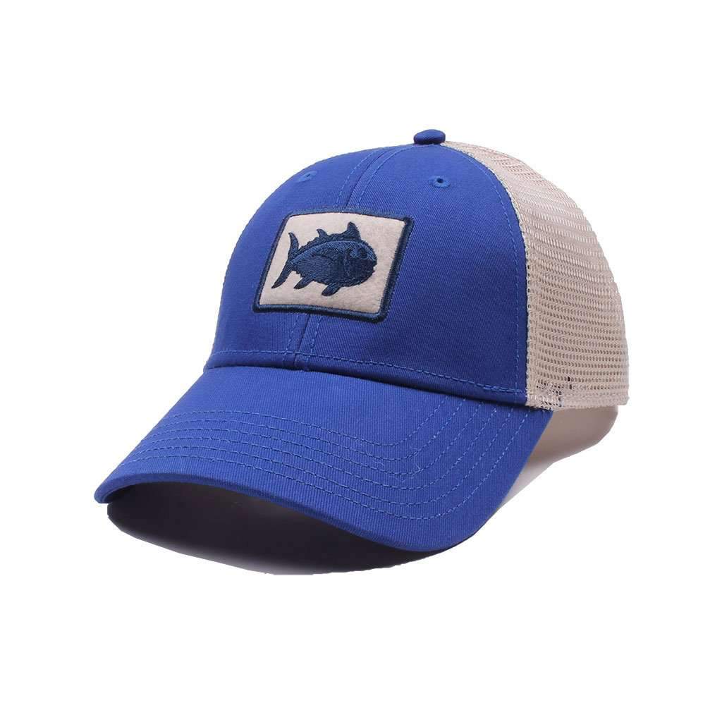 Gameday Skipjack Fly Patch Trucker Hat in University Blue by Southern Tide - Country Club Prep