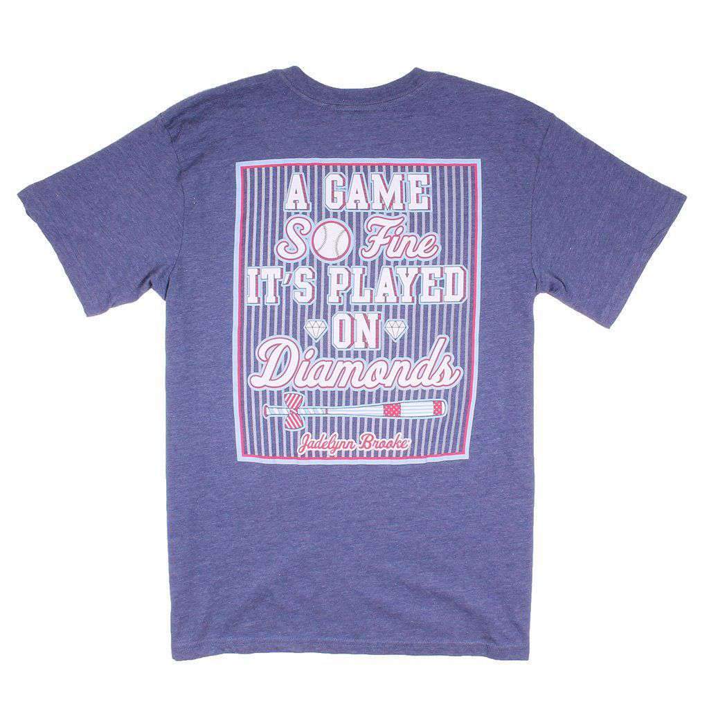 A Game So Fine it's Played on Diamonds V-Neck Tee Shirt in Heather Navy by Jadelynn Brooke - Country Club Prep