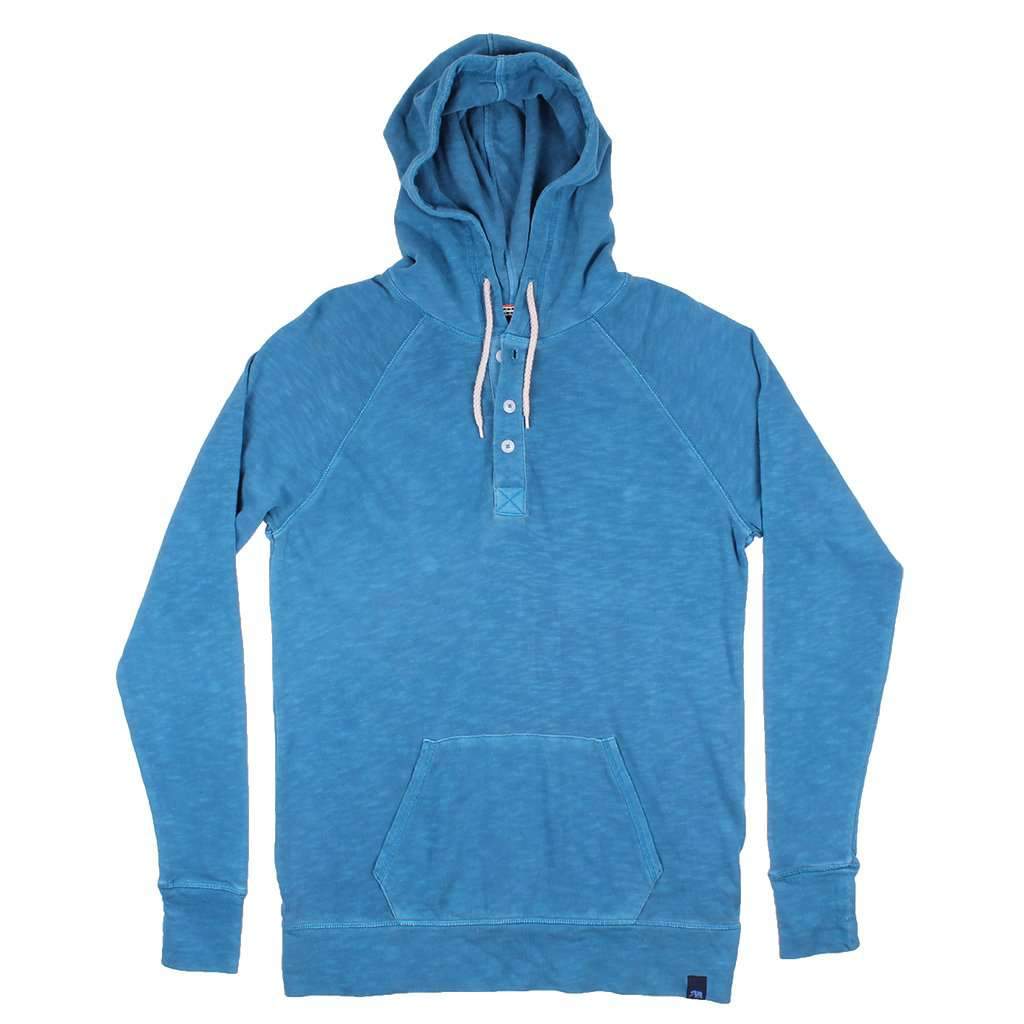 Lightweight Slub Henley Hoodie in Lake by The Normal Brand - Country Club Prep