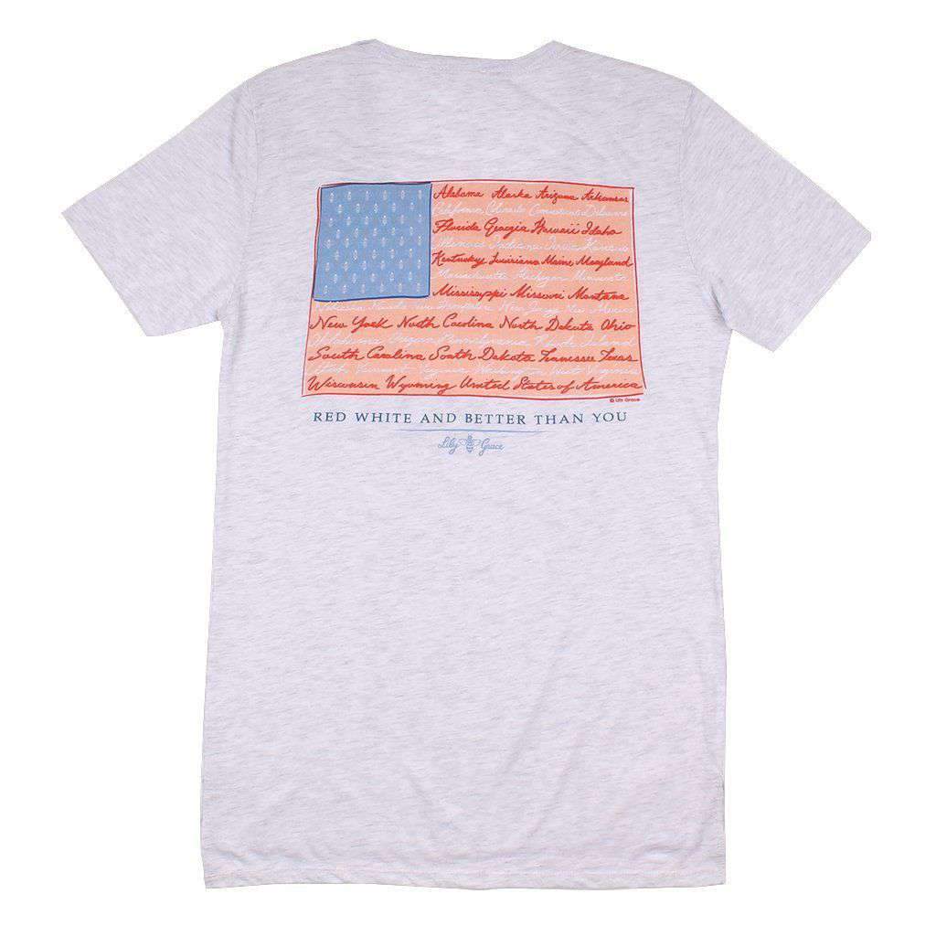 American Flag Scoop Neck Tee in Heathered White by Lily Grace - Country Club Prep