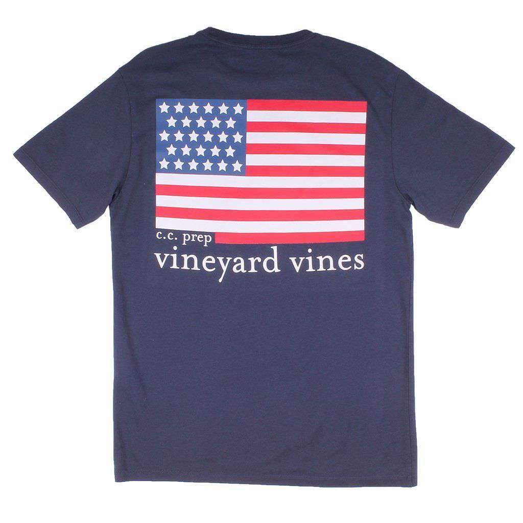 Custom USA Flag Pocket T-Shirt in Blue Blazer by Vineyard Vines - Country Club Prep