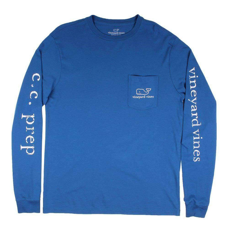 Custom Vintage Whale Graphic Long Sleeve Tee Shirt in Royal Blue by Vineyard Vines - Country Club Prep