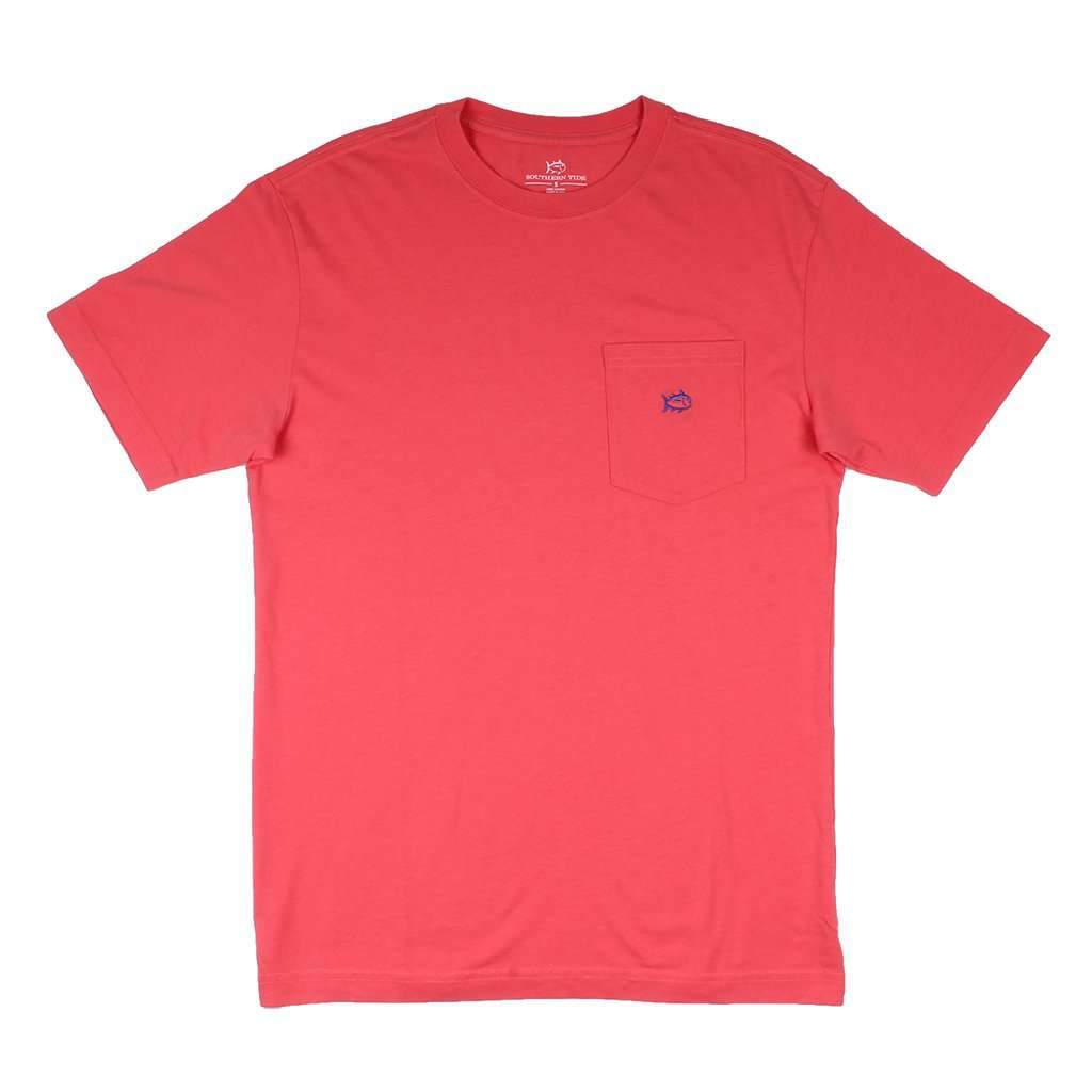 Men's Short Sleeve Skipjack Embroidered Pocket Tee Shirt in Spiced Coral by Southern Tide - Country Club Prep