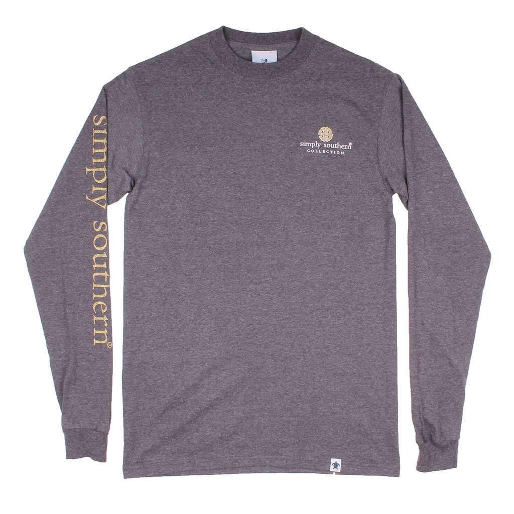 Long Sleeve Preppy Y'all Tee in Dark Heather Grey by Simply Southern - Country Club Prep