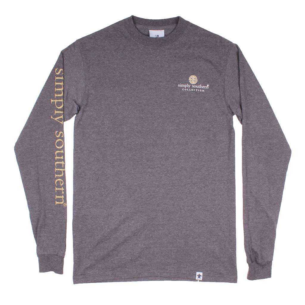 Long Sleeve Preppy Y'all Tee in Dark Heather Grey by Simply Southern - Country Club Prep