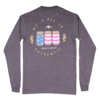 Long Sleeve Preppy Y'all Tee in Dark Heather Grey by Simply Southern - Country Club Prep