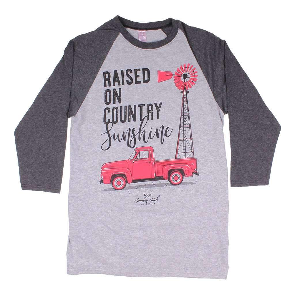 Long Sleeve Raglan Country Girls Tee in Heather Grey by Simply Southern - Country Club Prep