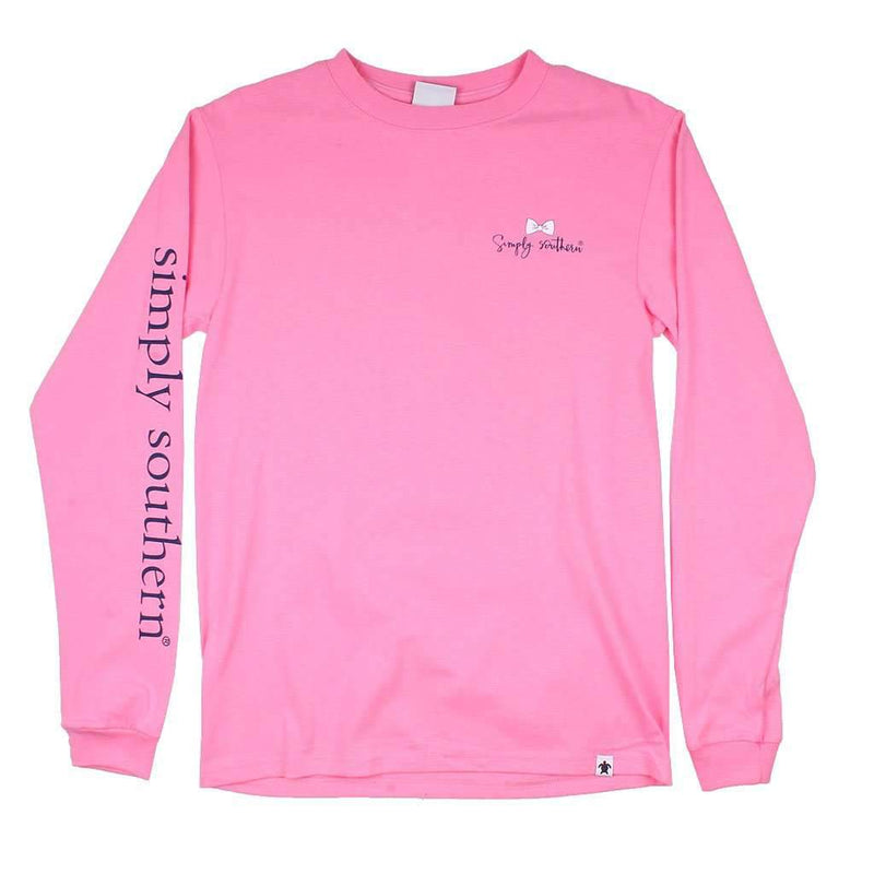 Long Sleeve Preppy Mutt Tee in Flamingo by Simply Southern - Country Club Prep