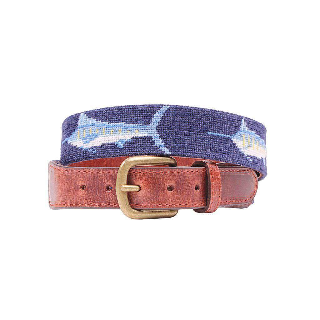 Billfish Needlepoint Belt in Dark Navy by Smathers & Branson - Country Club Prep