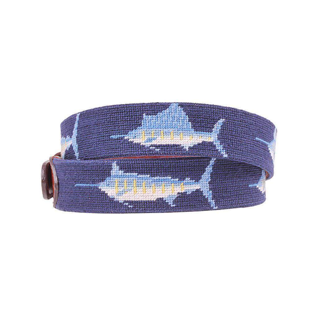 Billfish Needlepoint Belt in Dark Navy by Smathers & Branson - Country Club Prep