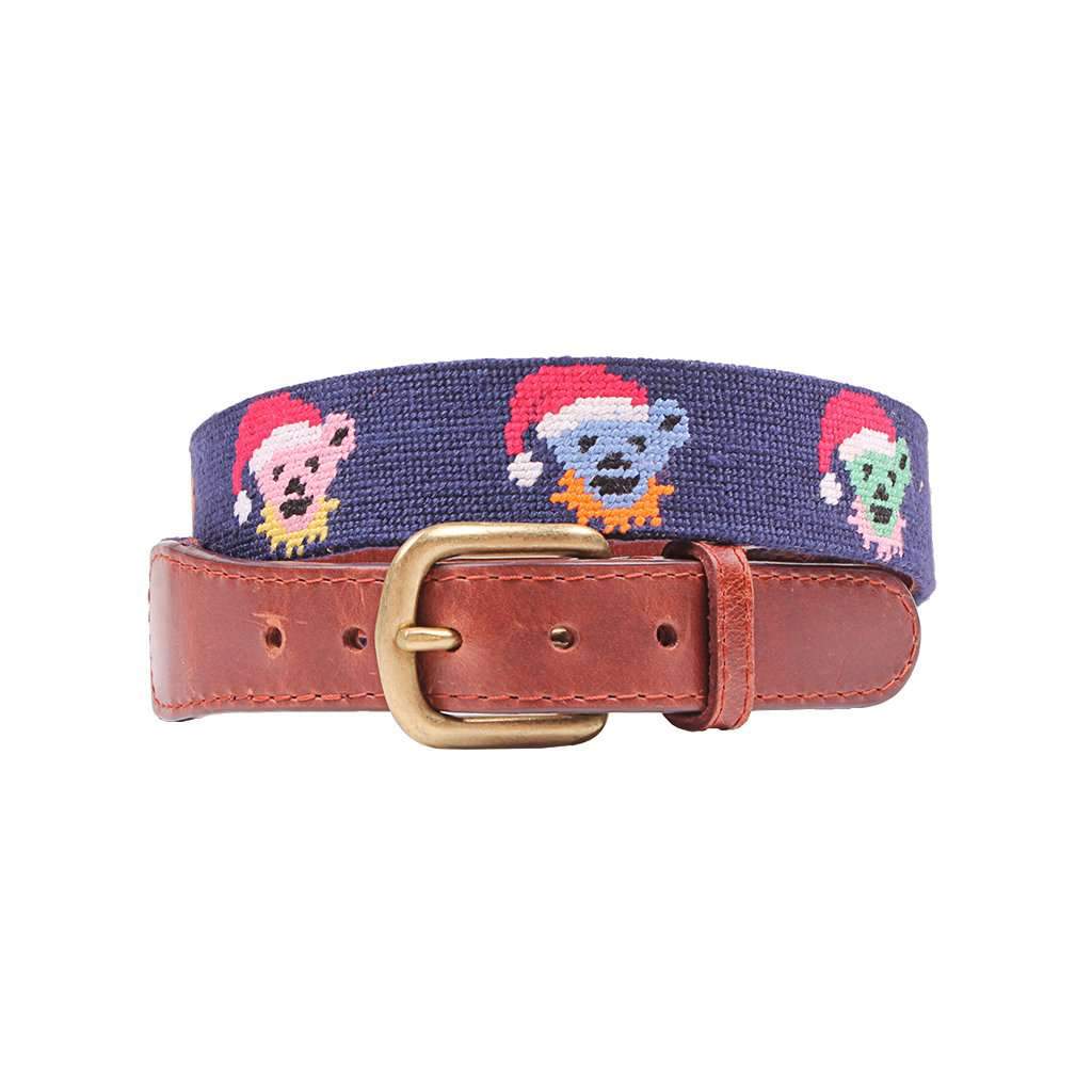 Grateful Dead Santa Bears Needlepoint Belt in Dark Navy by Smathers & Branson - Country Club Prep