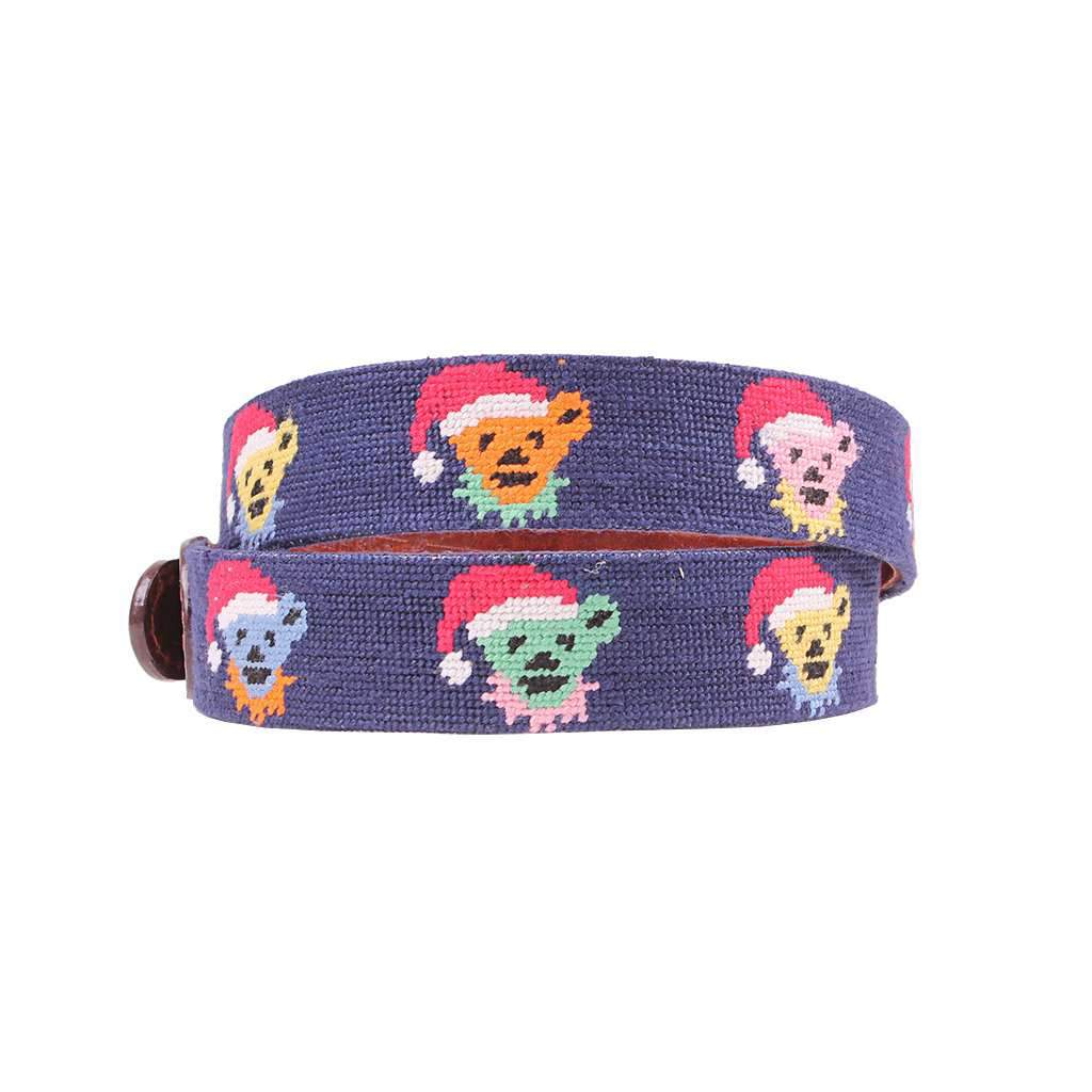 Grateful Dead Santa Bears Needlepoint Belt in Dark Navy by Smathers & Branson - Country Club Prep