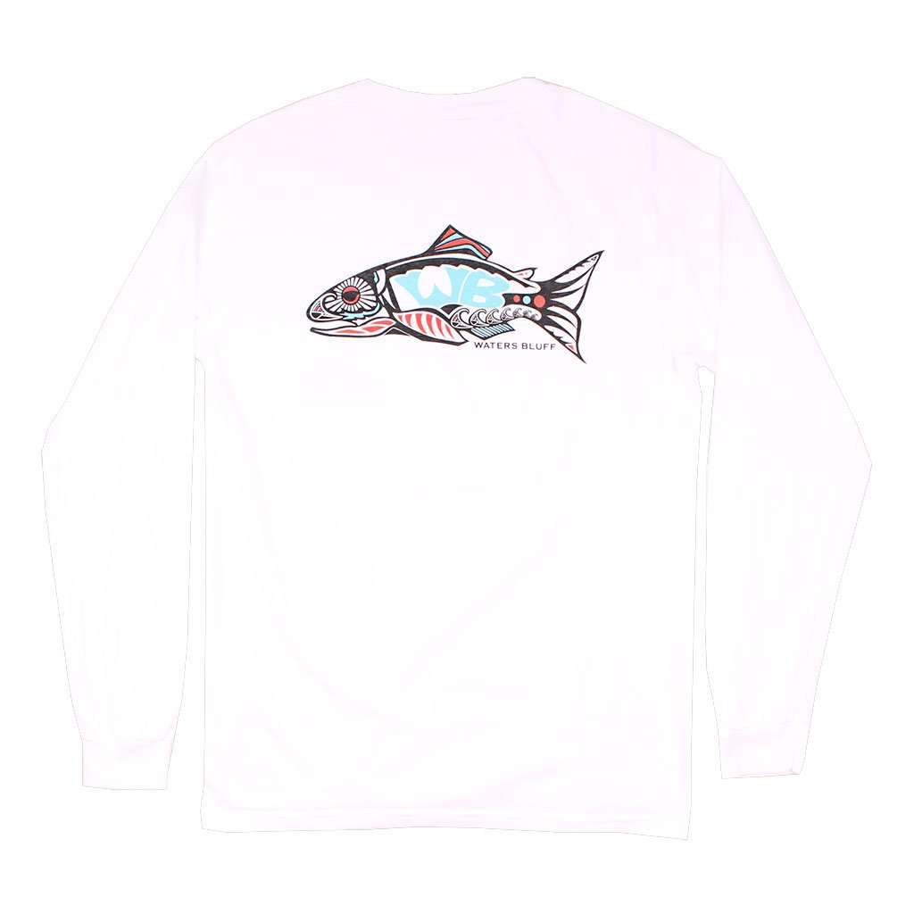 Wake n Bait Long Sleeve Tee in White by Waters Bluff - Country Club Prep