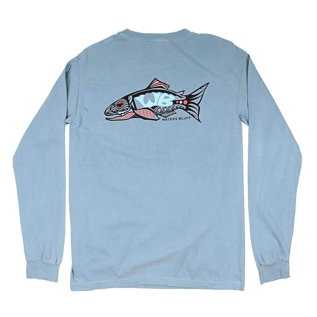 Wake N' Bait Long Sleeve Tee in Chill Blue by Waters Bluff - Country Club Prep
