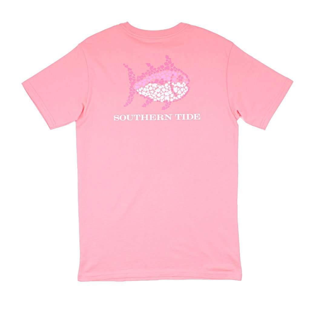 Women's Short Sleeve Fall Leaves Skipjack Tee in Light Coral by Southern Tide - Country Club Prep