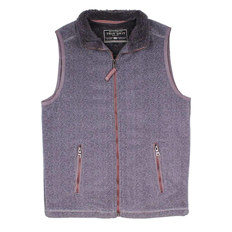 Herringbone Fleece Full Zip Vest in Harley Black by True Grit - Country Club Prep