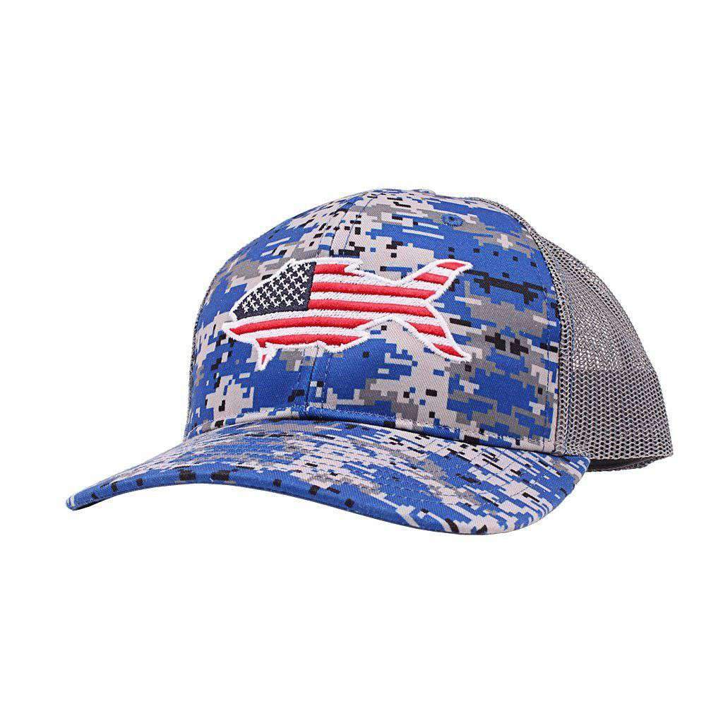 American Flag Snapper Hat in Digital Blue Camo by Southern Snap Co. - Country Club Prep