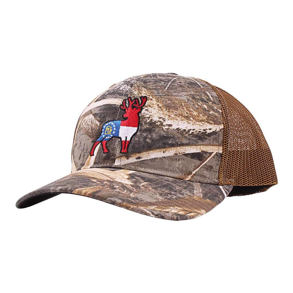 Georgia Flag Deer Trucker Hat in Camo by Southern Snap Co. - Country Club Prep
