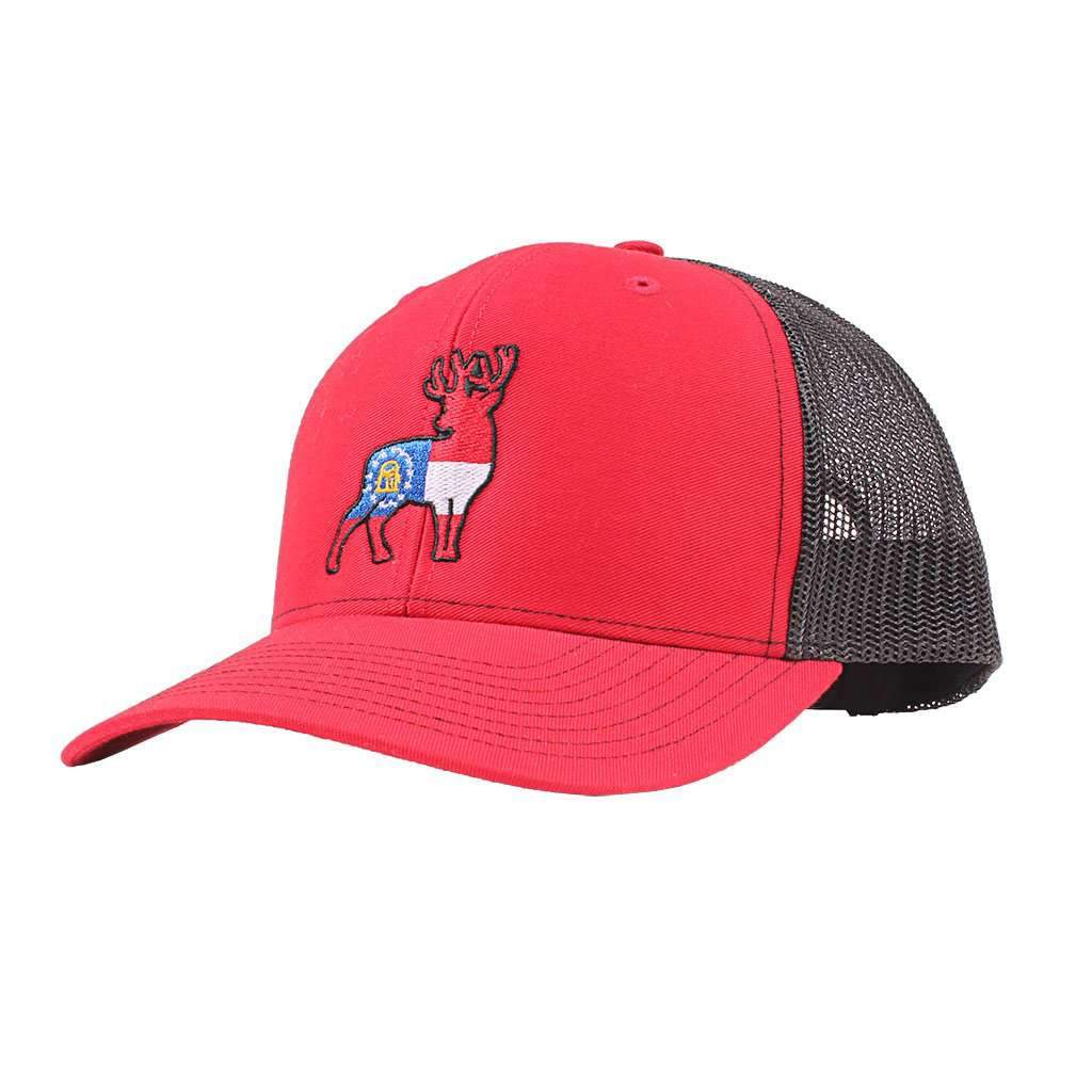 Georgia Flag Deer Trucker Hat in Red by Southern Snap Co. - Country Club Prep