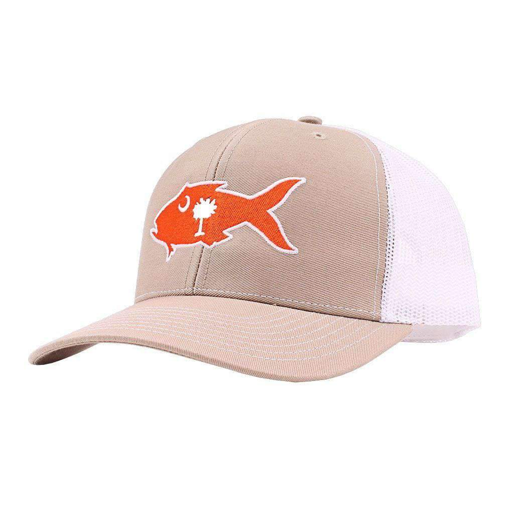 Clemson Gameday Snapper Trucker Hat in Khaki & White by Southern Snap Co. - Country Club Prep