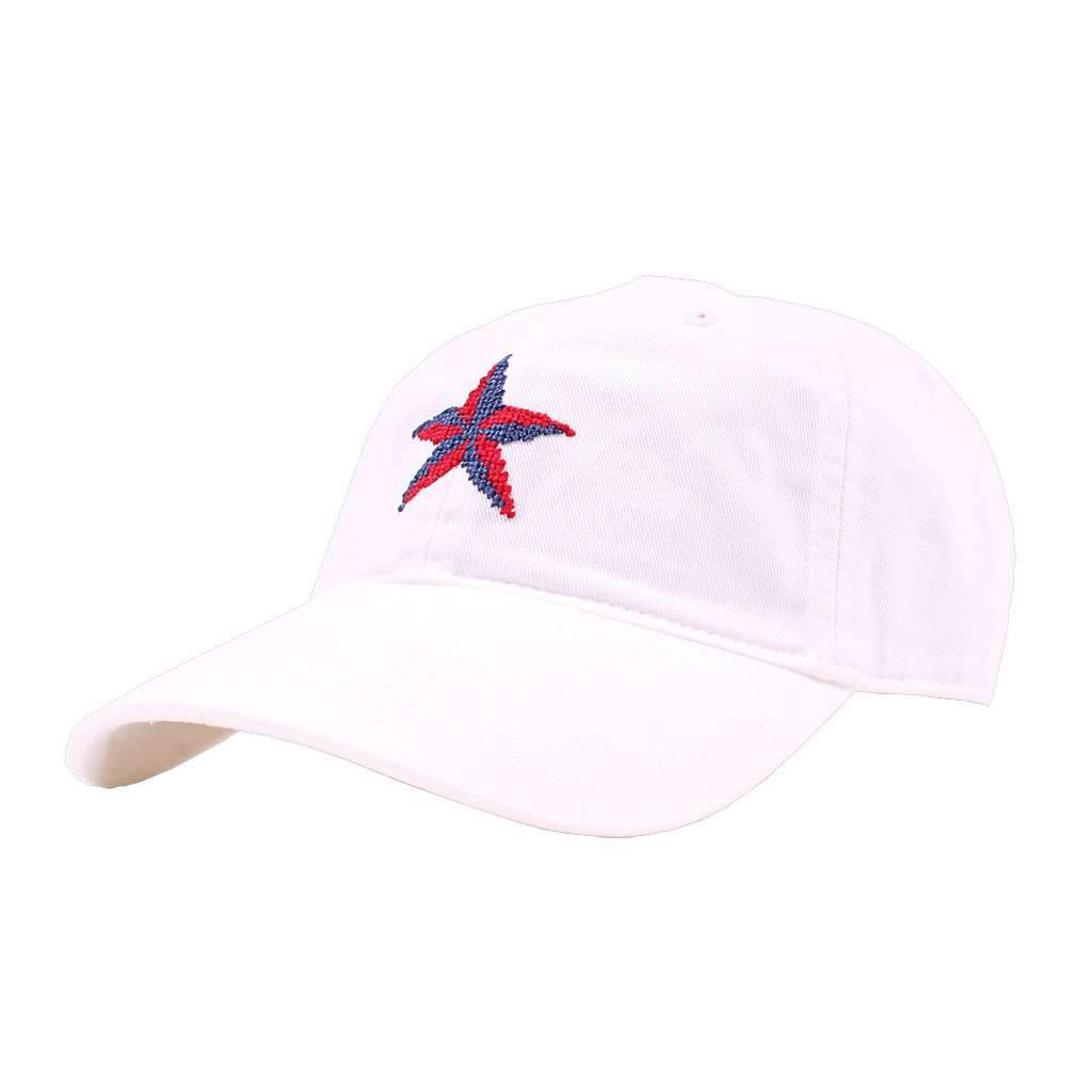 Nautical Star Needlepoint Hat in White by Smathers & Branson - Country Club Prep