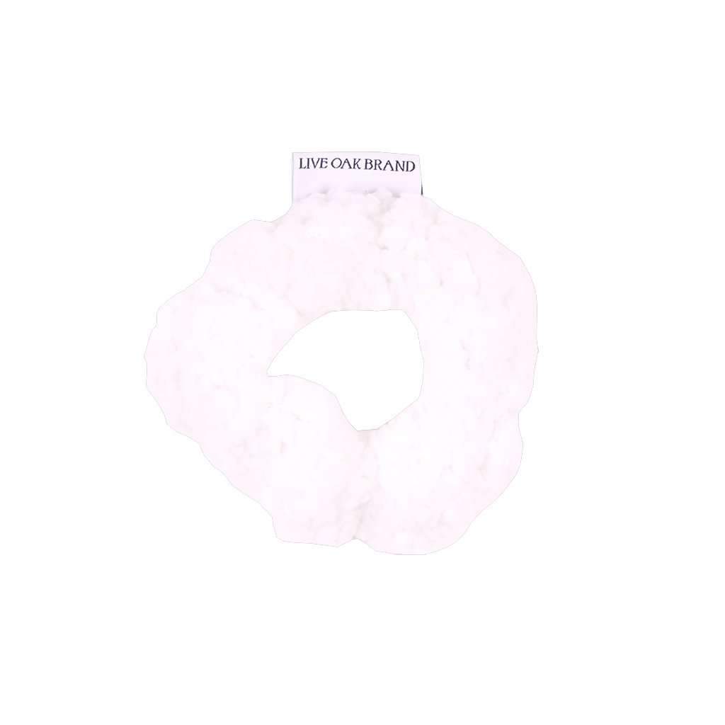 Fleece Scrunchie in White by Live Oak - Country Club Prep