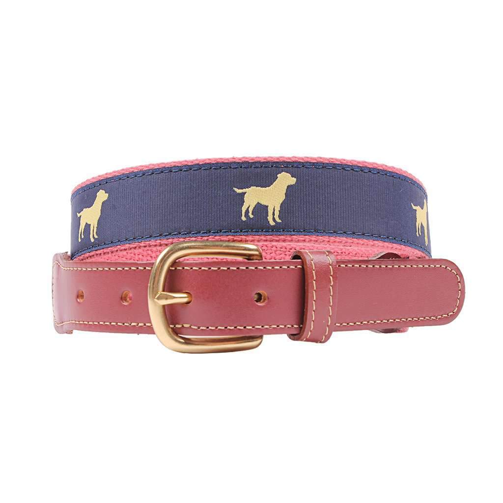 Yellow Lab Leather Tab Belt in Navy by Country Club Prep - Country Club Prep