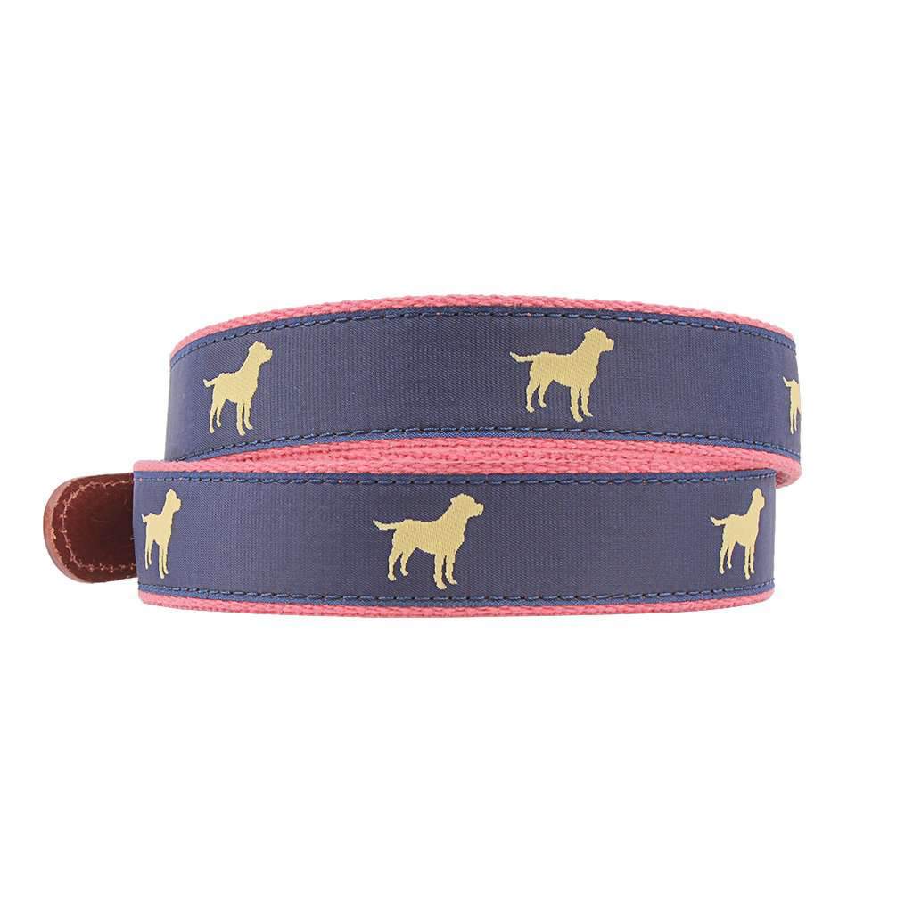 Yellow Lab Leather Tab Belt in Navy by Country Club Prep - Country Club Prep