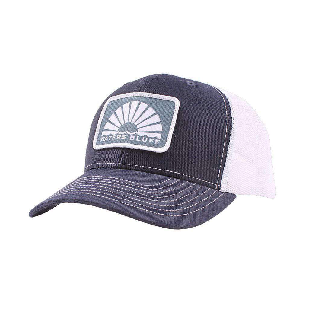 Boxy Logo Trucker Hat in Navy & White by Waters Bluff - Country Club Prep