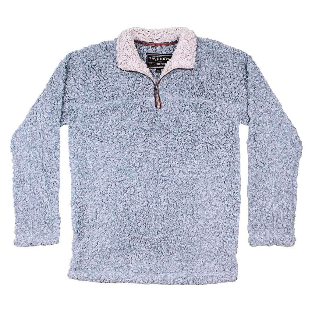 Softest Tip Shearling 1/4 Zip Pullover in Chambray by True Grit - Country Club Prep