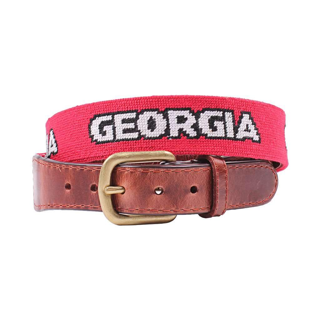 University of Georgia Text Needlepoint Belt in Red by Smathers & Branson - Country Club Prep