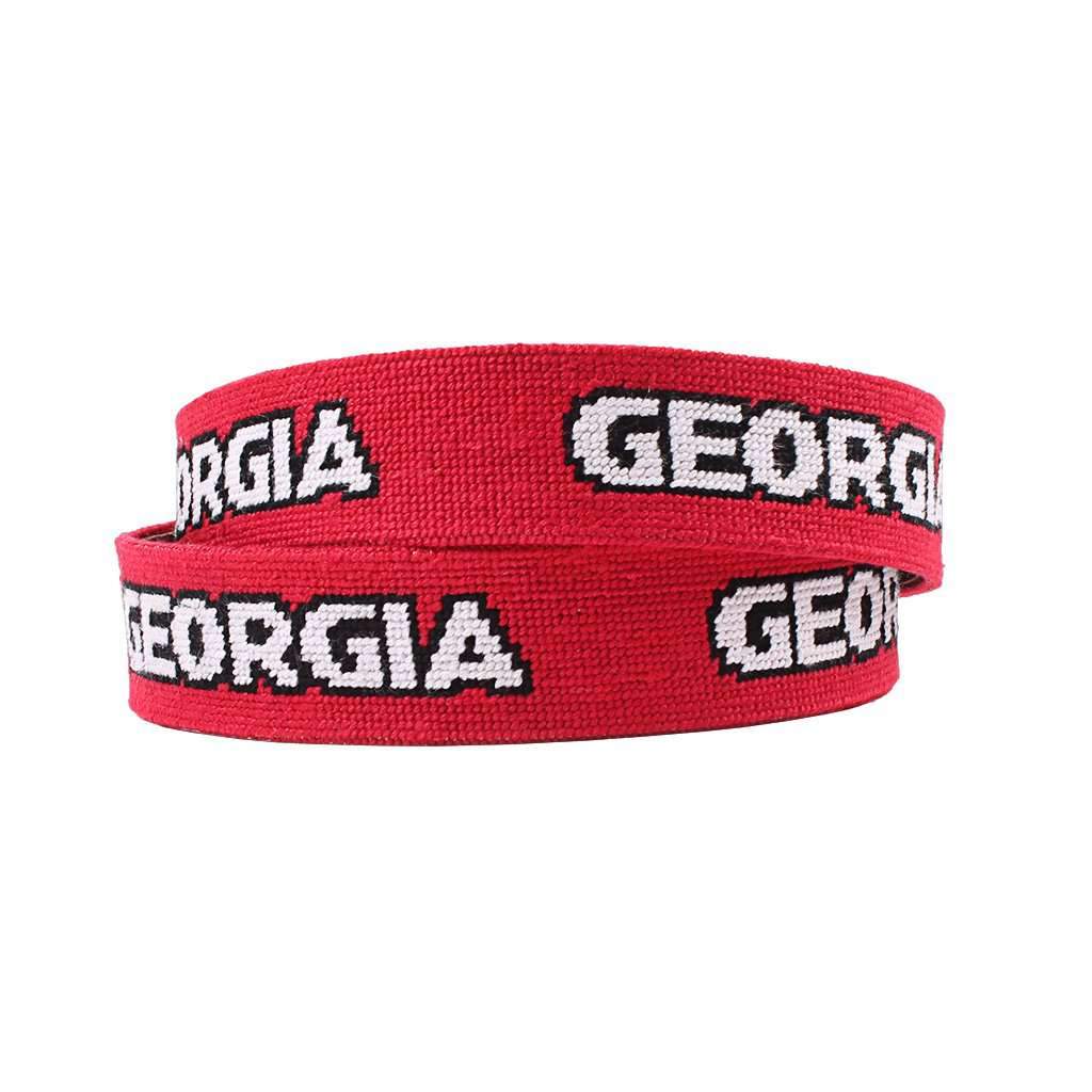 University of Georgia Text Needlepoint Belt in Red by Smathers & Branson - Country Club Prep