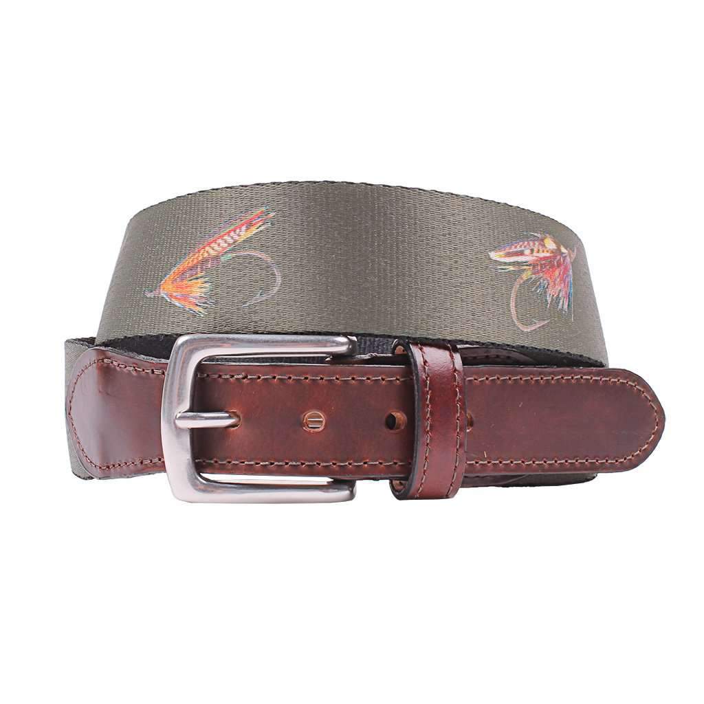 Hampton Belt in Olive with Fishing Flies by Country Club Prep - Country Club Prep