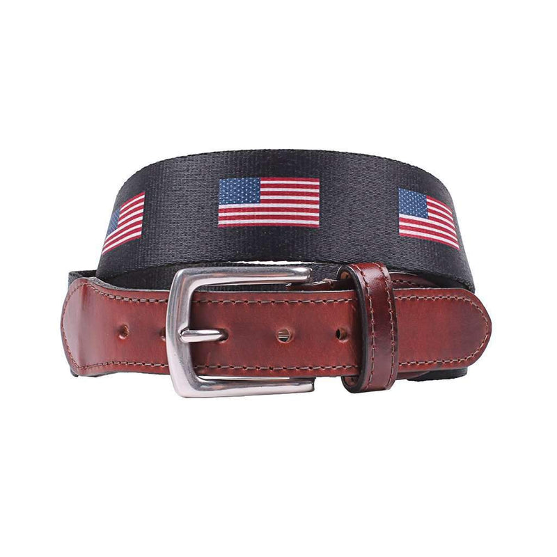 Hampton Belt in Navy with USA Flags by Country Club Prep - Country Club Prep