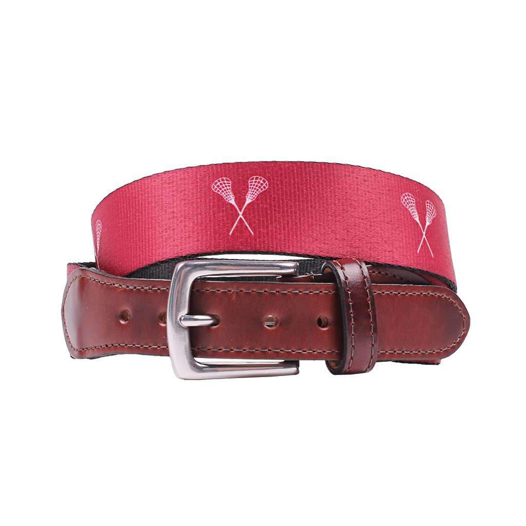 Hampton Belt in Maroon with Lacrosse Sticks by Country Club Prep - Country Club Prep