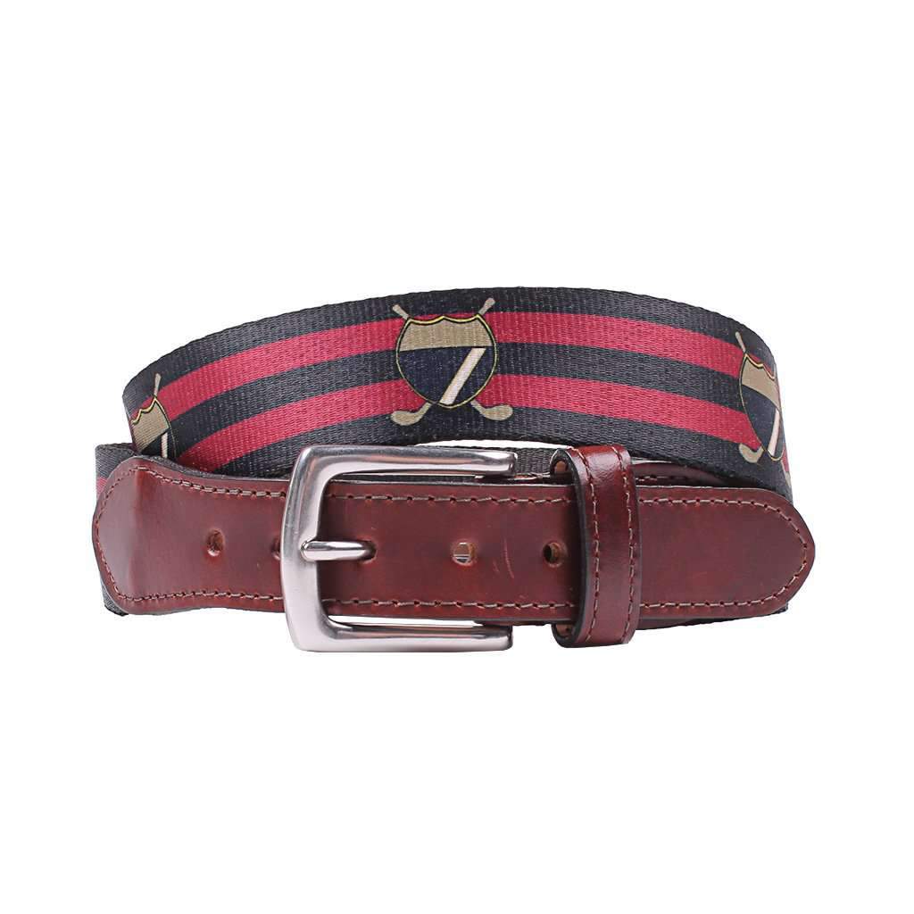 Hampton Belt in Navy & Red Stripe with Golf Crest by Country Club Prep - Country Club Prep