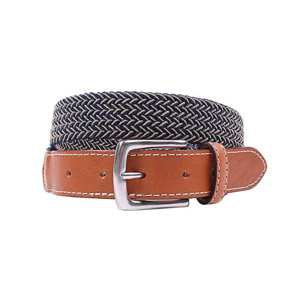 Cooper Elastic Braid Belt in Khaki & Navy by Country Club Prep - Country Club Prep