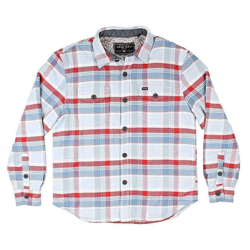 Big Sky Plaid Shirt Jacket with Sherpa Lining in Red by True Grit - Country Club Prep