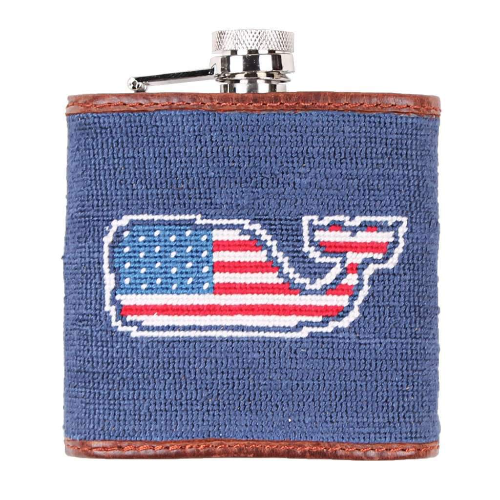 Vineyard Vines American Whale Needlepoint Flask in Navy by Smathers & Branson - Country Club Prep
