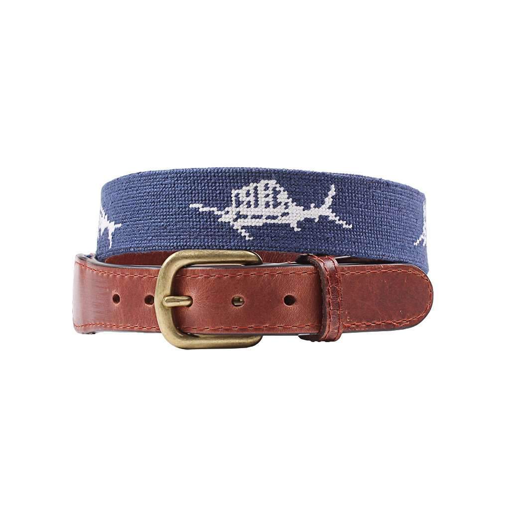 Vineyard Vines Billfish Needlepoint Belt in Navy by Smathers & Branson - Country Club Prep