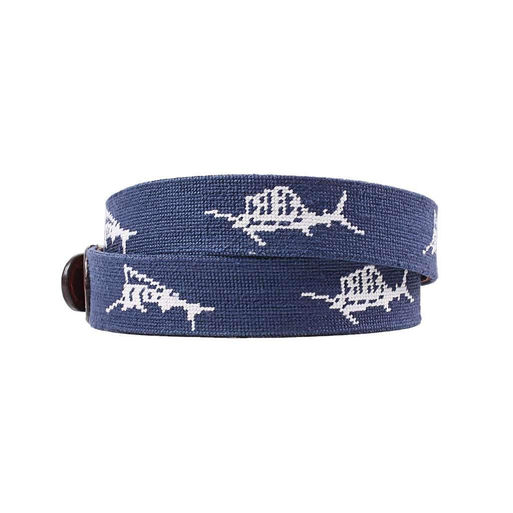 Vineyard Vines Billfish Needlepoint Belt in Navy by Smathers & Branson - Country Club Prep