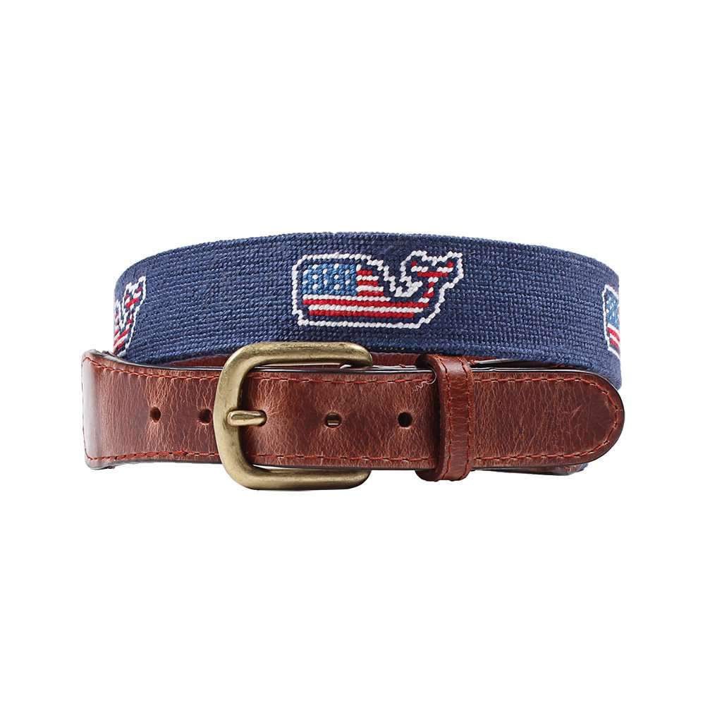 Vineyard Vines American Whale Needlepoint Belt in Navy by Smathers & Branson - Country Club Prep