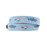 Vineyard Vines Bass and Lures Needlepoint Belt in Light Blue by Smathers & Branson - Country Club Prep