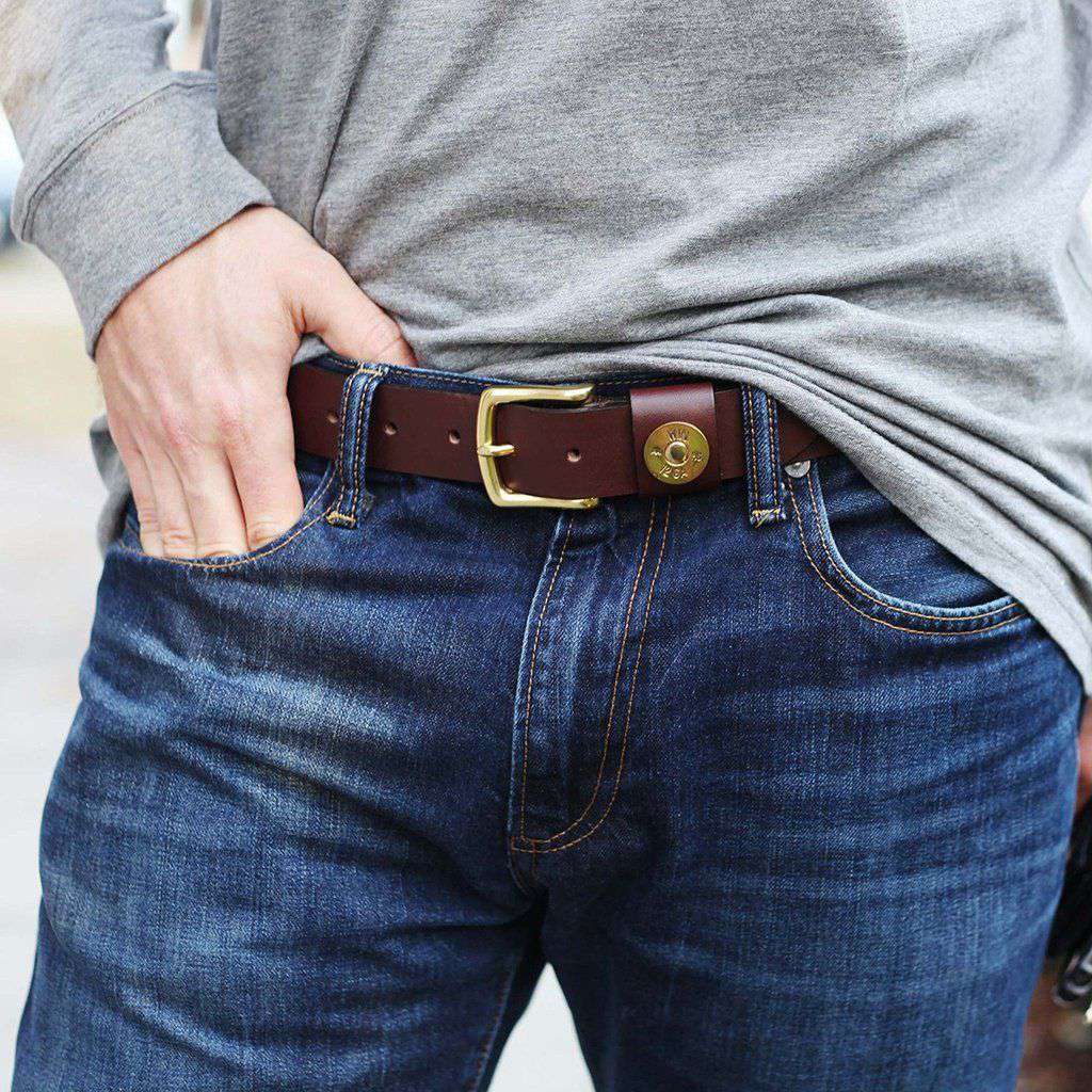 Shotgun Shell Leather Belt in Brown by Country Club Prep - Country Club Prep