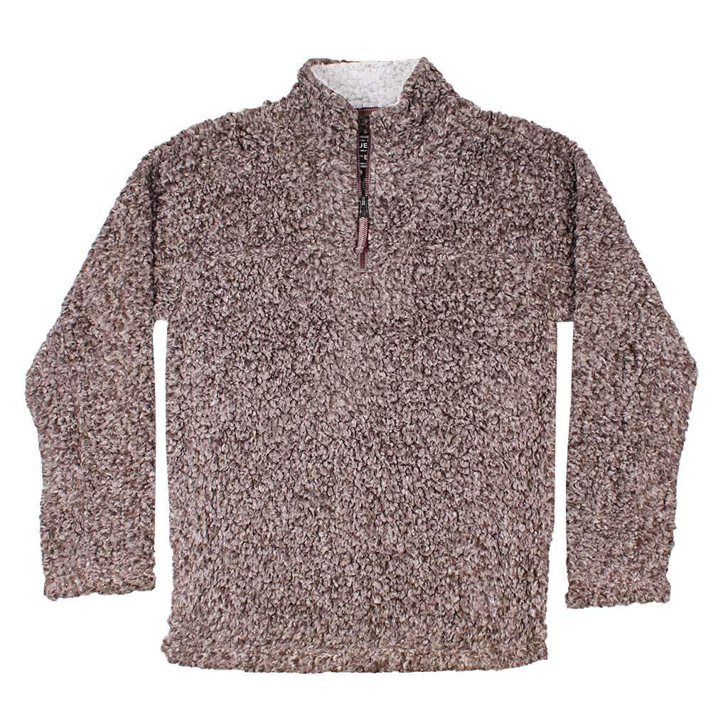 Softest Tip Shearling 1/4 Zip Pullover in Mocha by True Grit - Country Club Prep