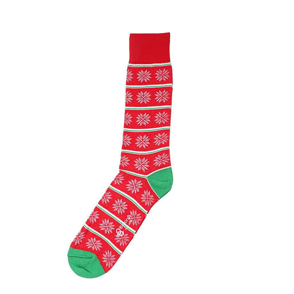 Snowflake Stripe Socks in Red by Byford - Country Club Prep